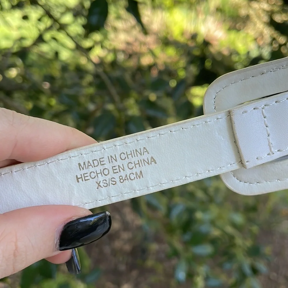 White Stitched Square Buckle Hip Belt